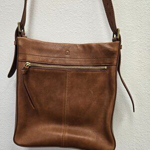 C&C California Brown Leather Crossbody Bag Multi Pocket Adjustable Stra